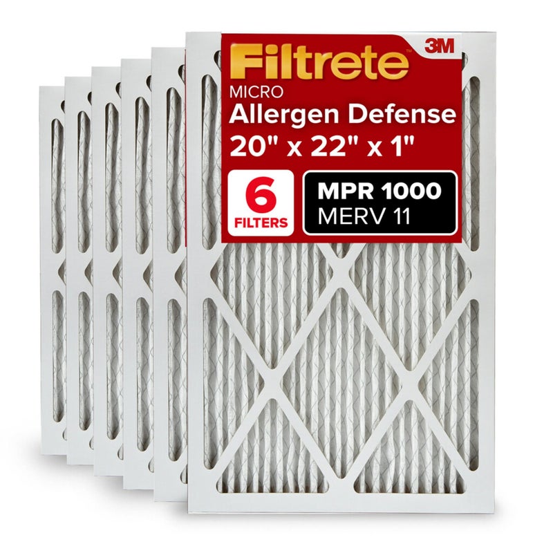 Filtrete 20x22x1 AC Furnace Air Filter, MERV 11, MPR 1000, Micro Allergen Defense, 3-Month Pleated 1-Inch Electrostatic Air Cleaning Filter, 6 Pack (Actual Size 19.81 x 21.81 x 0.81 in) - Image 1